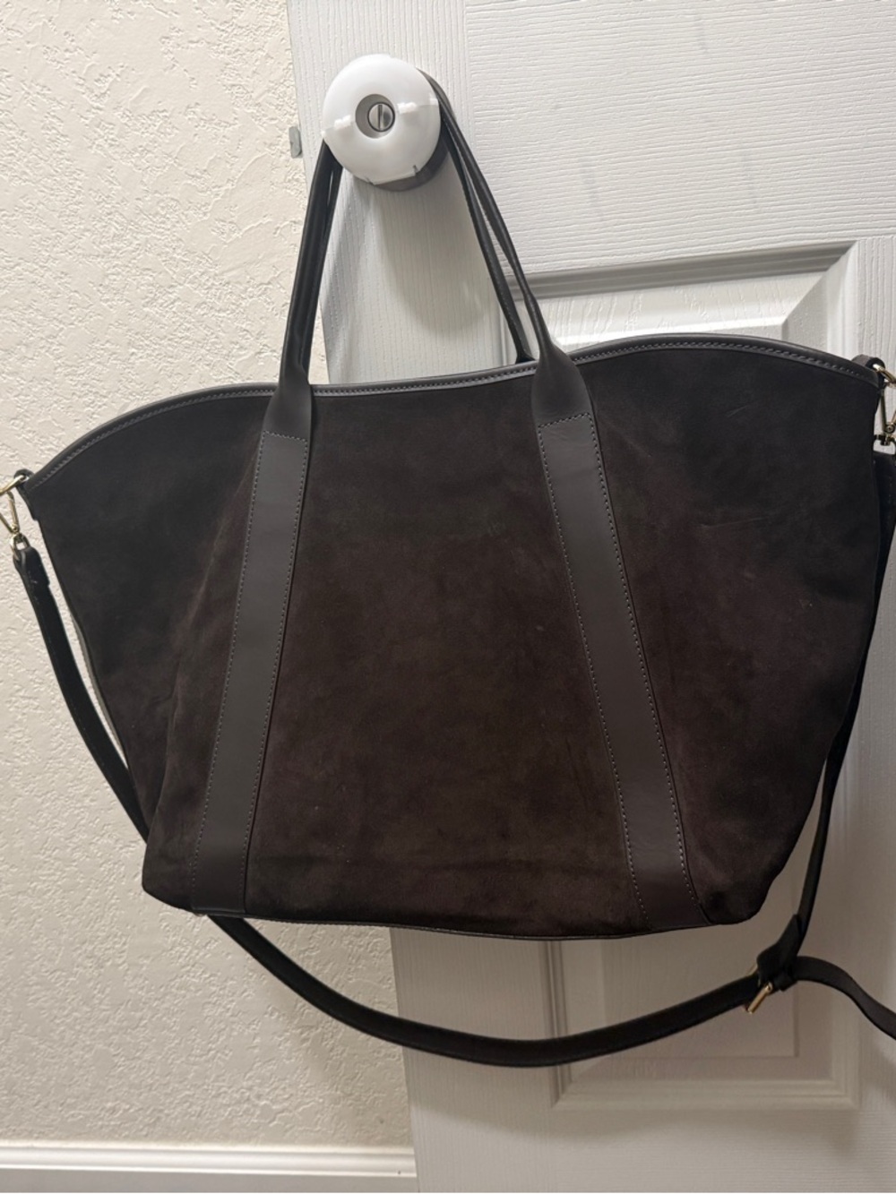 Amerai Dark Brown Suede Tote Bag with Shoulder Strap- NWOT